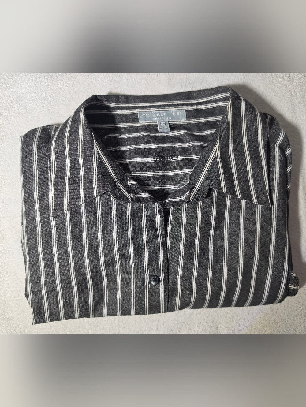 Foxcroft Black Dress Shirt with White Pinstripes